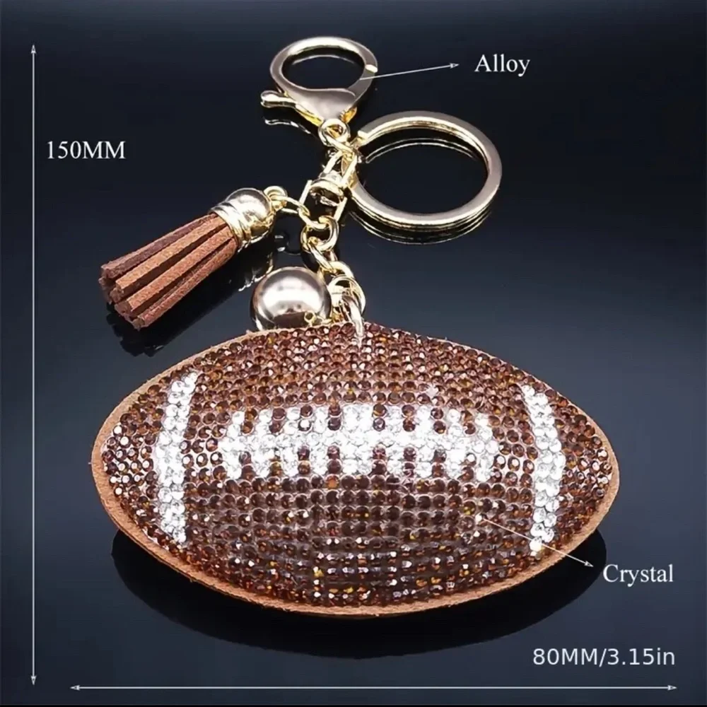 Football Keychain Rhinestone Purse Charm with tassel